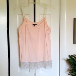 American Eagle Outfitters Pale Pink Cami, L, Delicate Lace Fringe Detail